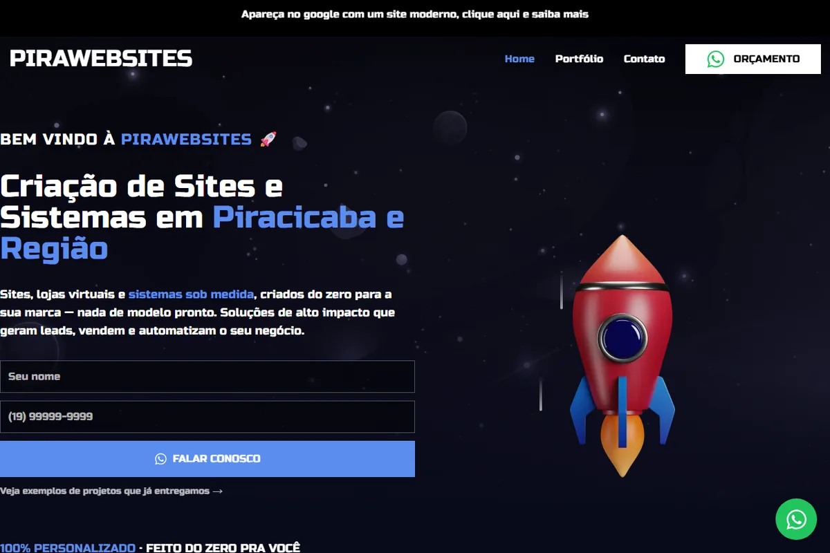 Página inicial do site da PiraWebSites